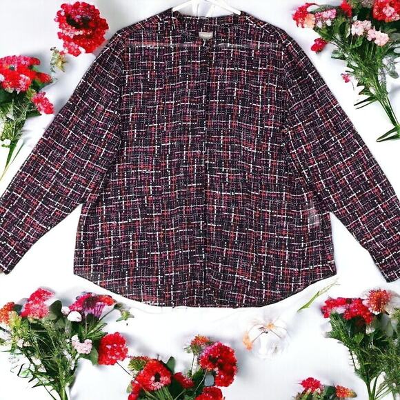 Chicos Top Size XL/16 Multi Color Sheer Long Sleeve Button Up Shirt Polyester - Picture 1 of 16